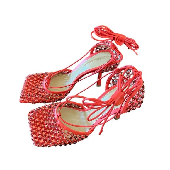 Bottega Veneta Mesh Crystal Embellished Sparkle Ankle Tie Heels NEW EU 38 US 8 - Picture 7 of 15